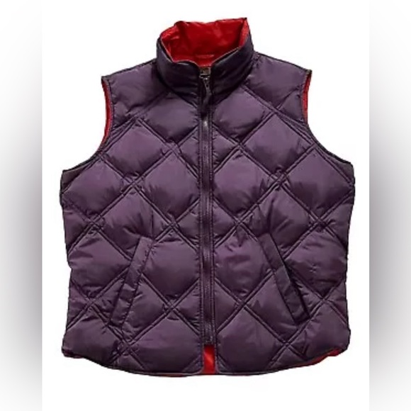 EDDIE BAUER Vintage Women’s Petite M Quilted Goose Down Purple Plum Vest N236 - Picture 1 of 12